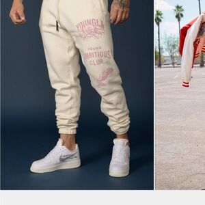 YoungLA Cream Sweatpants with Pink Accents